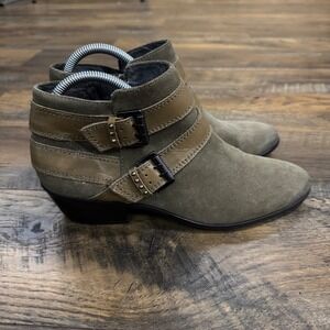 Sam Edelman Petty Olive Green Suede Double Buckle‎ Ankle Booties Women's 9